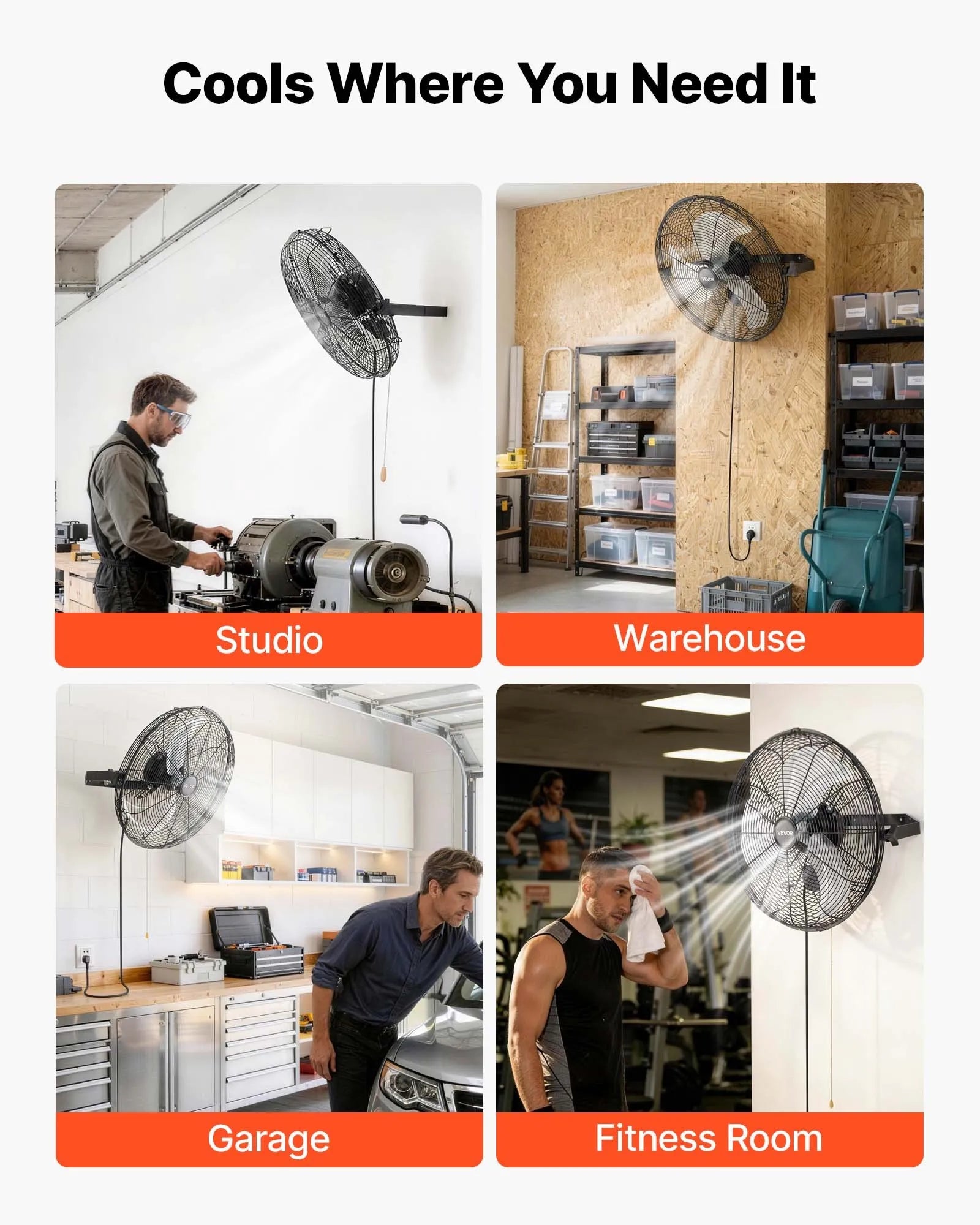 18" Wall Mount Fan 2-Pack – 3-Speed Industrial Hanging Fans, Adjustable Airflow
