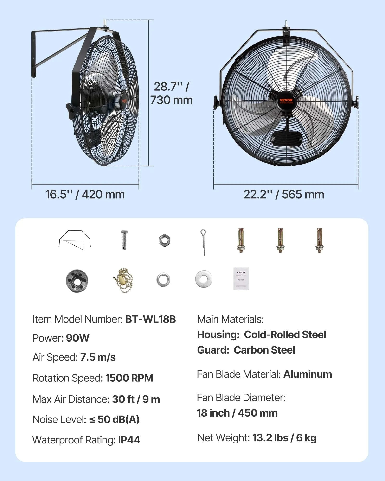 VEVOR Wall Mount Fan, 2 PCS 20 inch Oscillating, 3-speed High Velocity Max. 4000 CFM Industrial Wall Fan for Indoor, Commercial, Residential, Warehouse, Greenhouse, Workshop, Basement, Garage,Black