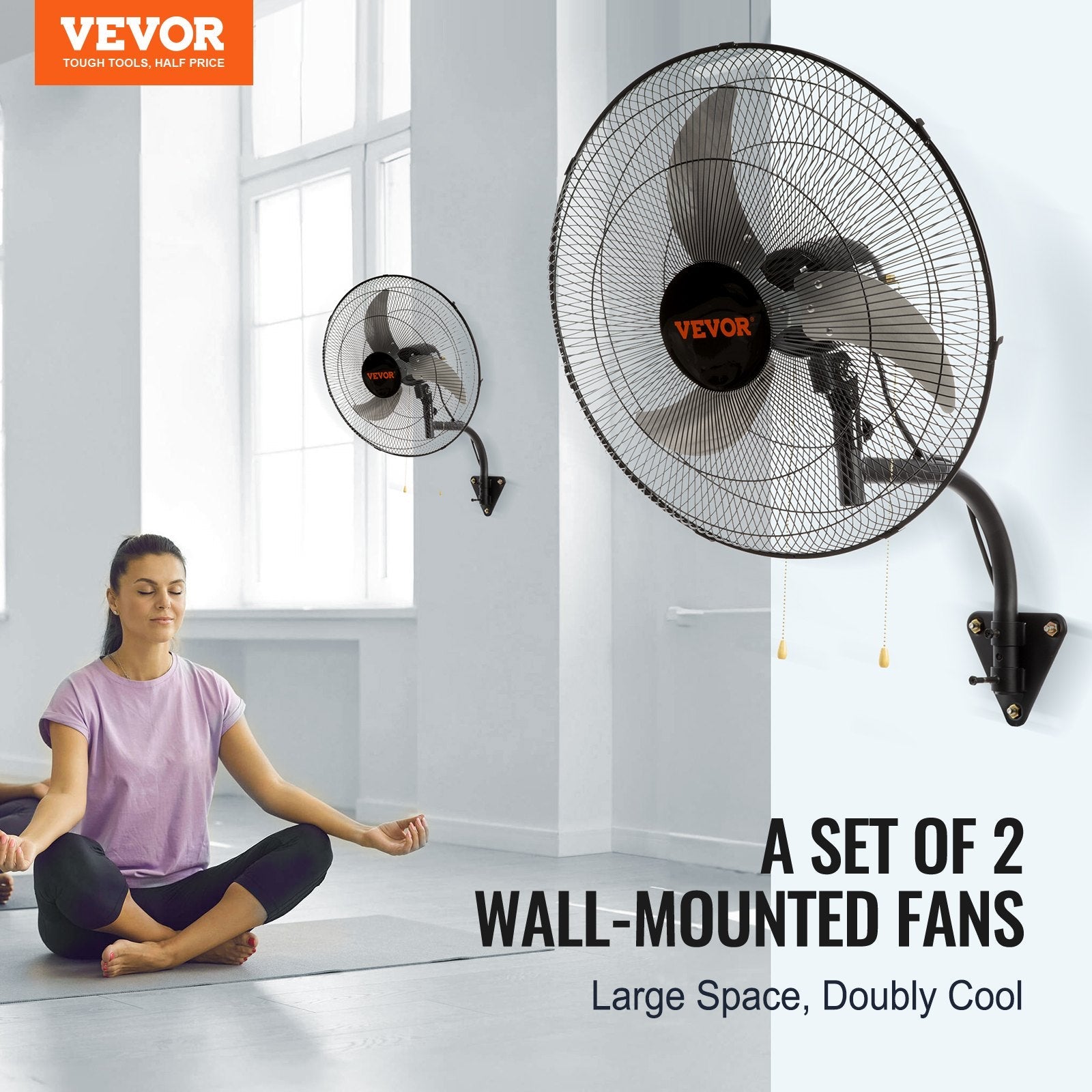 VEVOR Wall Mount Fan, 2 PCS 18 inch Oscillating, 3-speed High Velocity Max. 4000 CFM Industrial Wall Fan for Indoor, Commercial, Residential, Warehouse, Greenhouse, Workshop, Basement, Garage,Black 