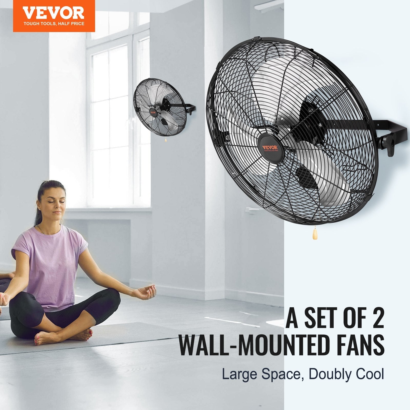 VEVOR Wall Mount Fan, 2 PCS 18 inch Manual 360-Degree Tilt Adjustment, 3-speed High Velocity Max. 4000 CFM Industrial Wall Fan for Indoor, Commercial, Warehouse, Workshop, Basement, Garage 