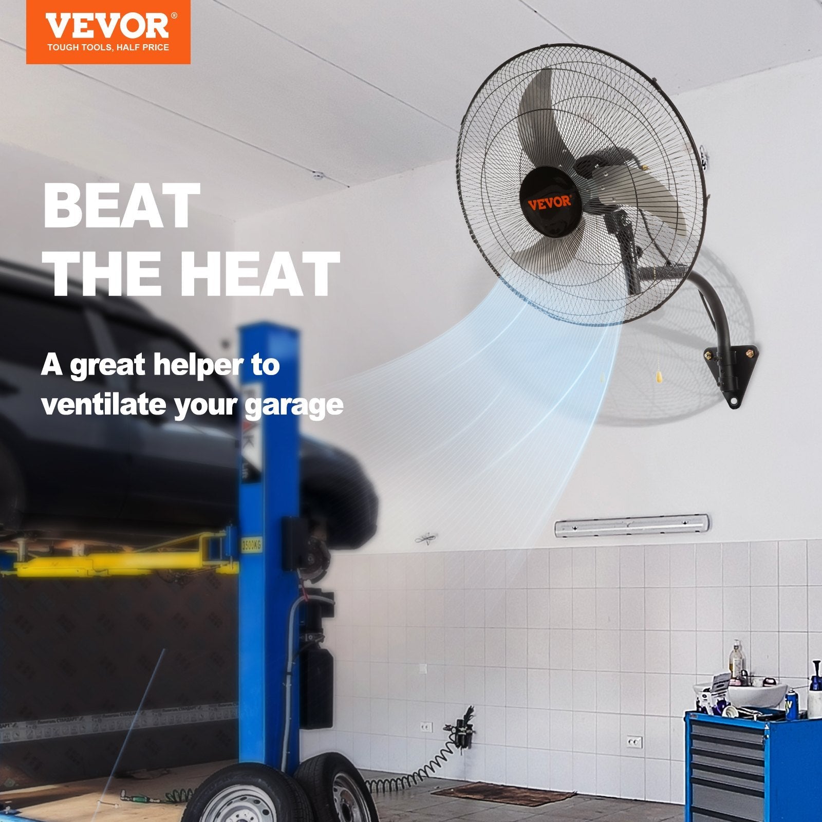 VEVOR Wall Mount Fan, 20 Inch, 3-speed High Velocity Max. 4650 CFM Oscillating Industrial Wall Fan, Commercial or Residential for Warehouse, Greenhouse, Workshop, Patio, Basement, Black, ETL Listed 
