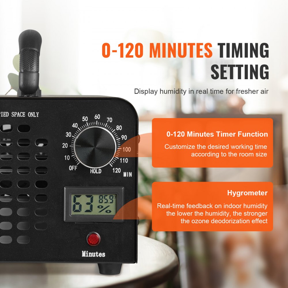 VEVOR Ozone Generator, 36000mg/h Ozone Machine Odor Remover, High Capacity Commercial/Industrial Ozone Generator Machine, Home Air Ionizers Deodorizer with 0-120 min Time Setting for Rooms, Cars, Pets 