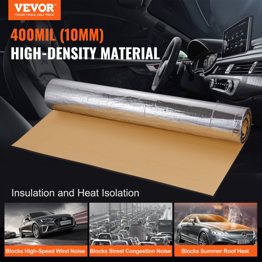 VEVOR Car Sound Deadening Mat, 400 mil 16 sqft Automotive Sound Deadener, High Density Foam Sound Deadener Material & Heat Barrier, Double Layer Waterproof Structure Acoustic Insulation Mat 