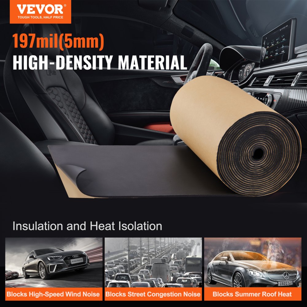 VEVOR Car Sound Deadening Mat, 210 mil 36 sqft Automotive Sound Deadener, High Density Foam Sound Deadener Material & Heat Barrier, Double Layer Waterproof Structure Acoustic Insulation Mat 