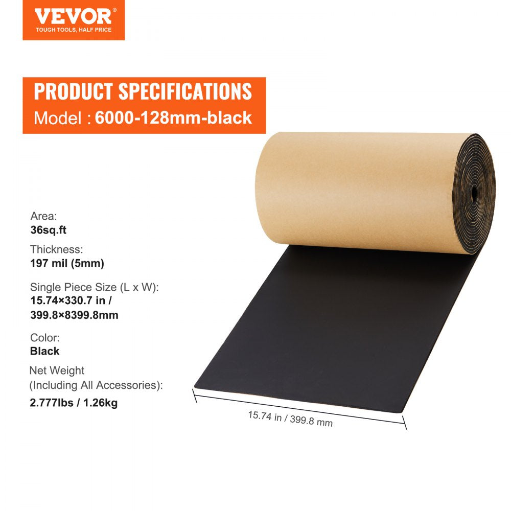 VEVOR Car Sound Deadening Mat, 210 mil 36 sqft Automotive Sound Deadener, High Density Foam Sound Deadener Material & Heat Barrier, Double Layer Waterproof Structure Acoustic Insulation Mat 