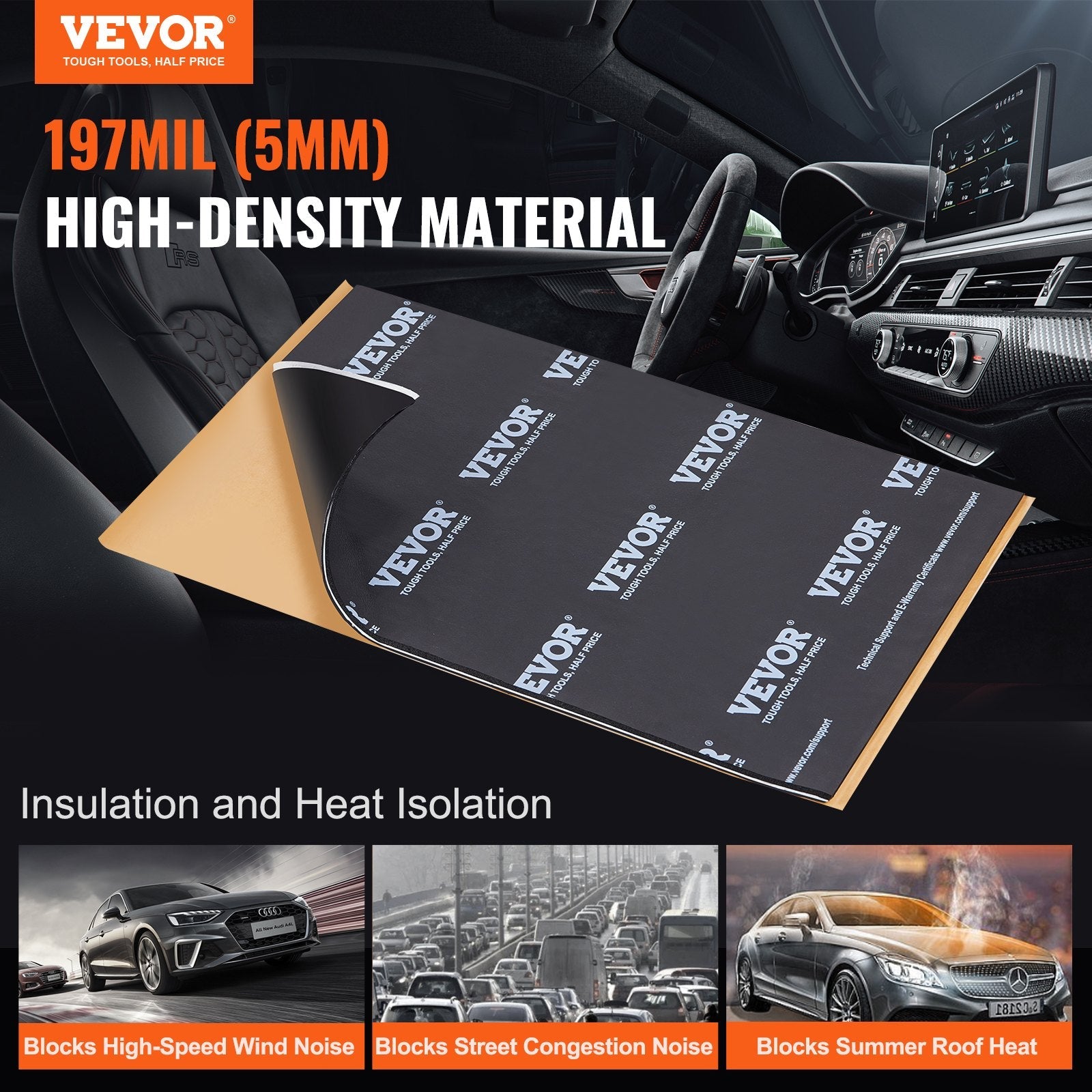 VEVOR Car Sound Deadening Mat, 200 mil 25 sqft Car Sound Dampening Material, Butyl Automotive Sound Deadener, Noise Insulation and Vibration Dampening Material for Car 