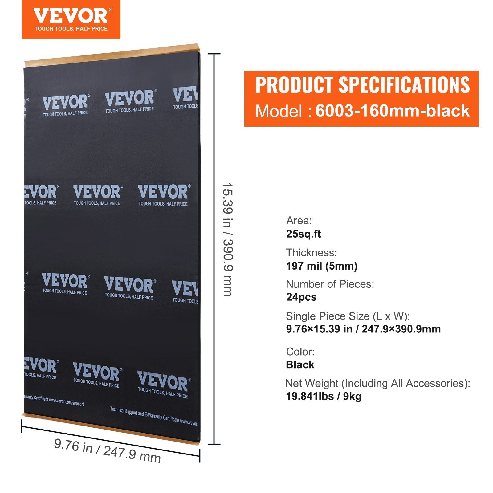 VEVOR Car Sound Deadening Mat, 200 mil 25 sqft Car Sound Dampening Material, Butyl Automotive Sound Deadener, Noise Insulation and Vibration Dampening Material for Car 