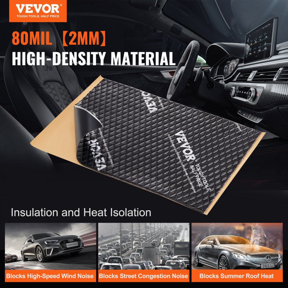 VEVOR Car Sound Deadening Mat, 80 mil 10 sqft Car Sound Dampening Material, Butyl Automotive Sound Deadener, Noise Insulation and Vibration Dampening Material for Car 