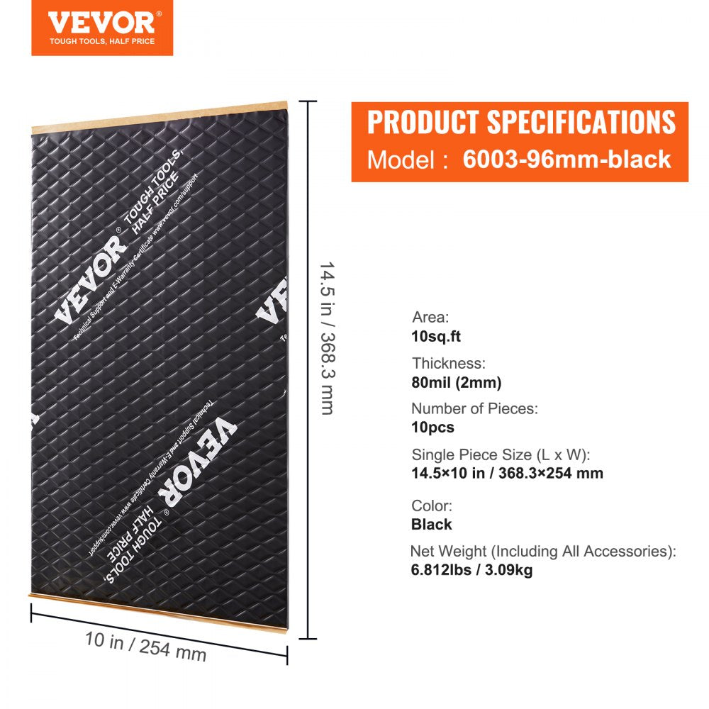 VEVOR Car Sound Deadening Mat, 80 mil 10 sqft Car Sound Dampening Material, Butyl Automotive Sound Deadener, Noise Insulation and Vibration Dampening Material for Car 