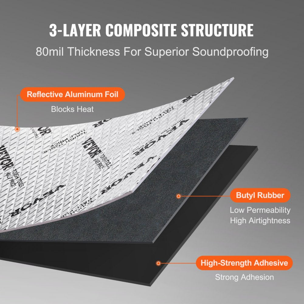 VEVOR Car Sound Deadening Mat, 80 mil 36 sqft Car Sound Dampening Material, Butyl Automotive Sound Deadener, Noise Insulation and Vibration Dampening Material for Car 