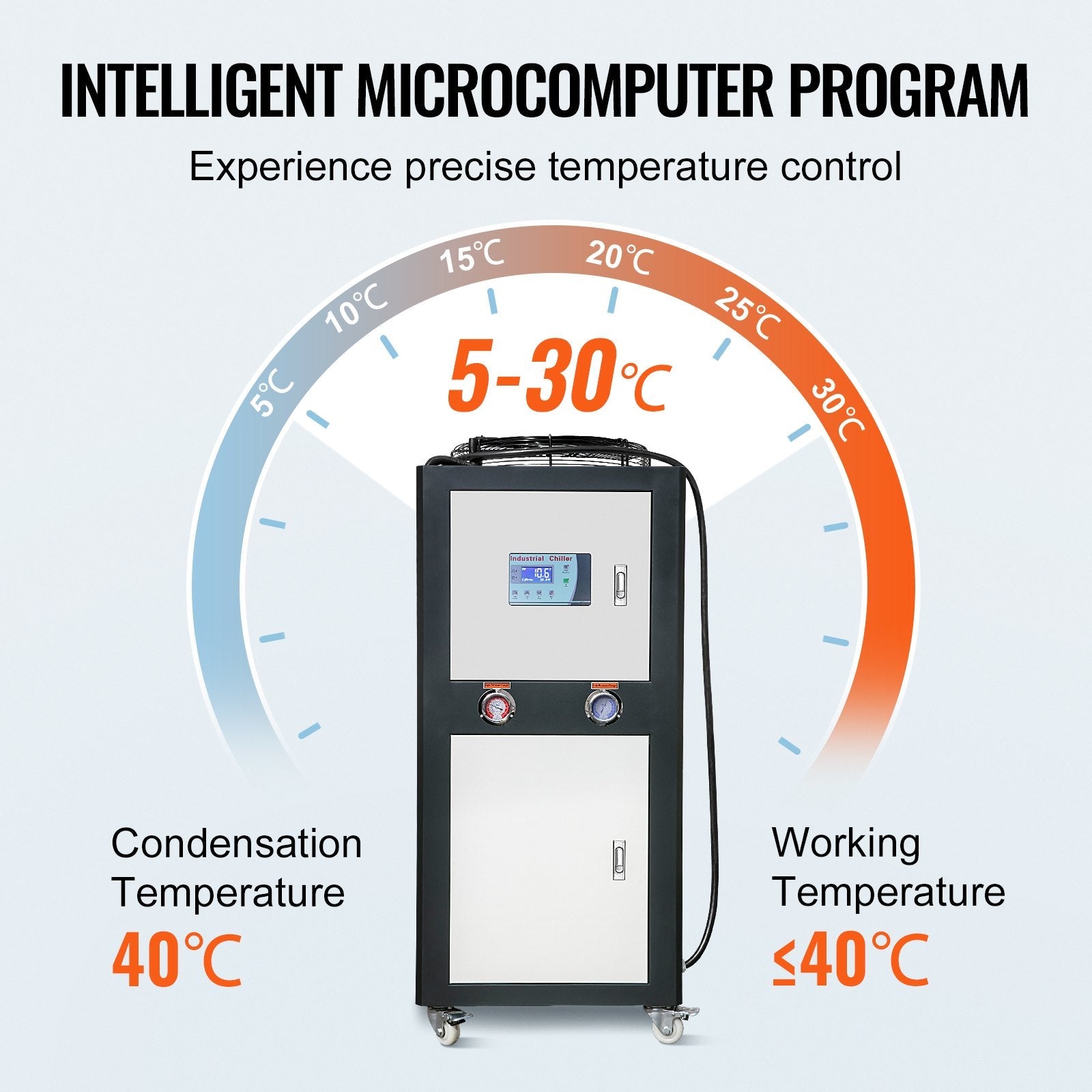 VEVOR Industrial Water Chiller, 9.4HP 16 Gal Air-Cooled Industrial Water Chiller, 15,100 Kcal/h Cooling Capacity with Finned Condenser Micro-Computer Control 60L Water Tank, for Cooling Water 