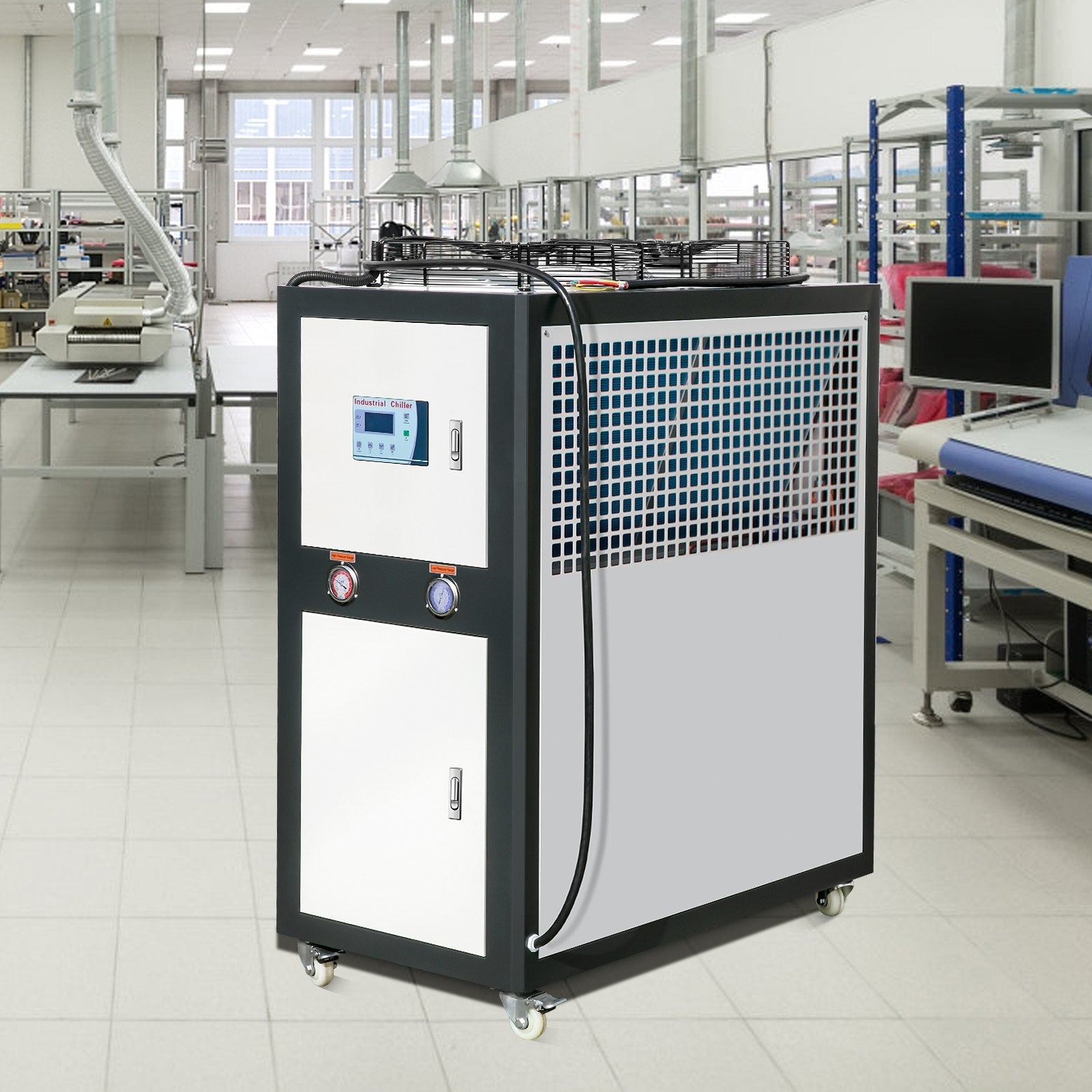 VEVOR Industrial Water Chiller, 9.4HP 16 Gal Air-Cooled Industrial Water Chiller, 15,100 Kcal/h Cooling Capacity with Finned Condenser Micro-Computer Control 60L Water Tank, for Cooling Water 