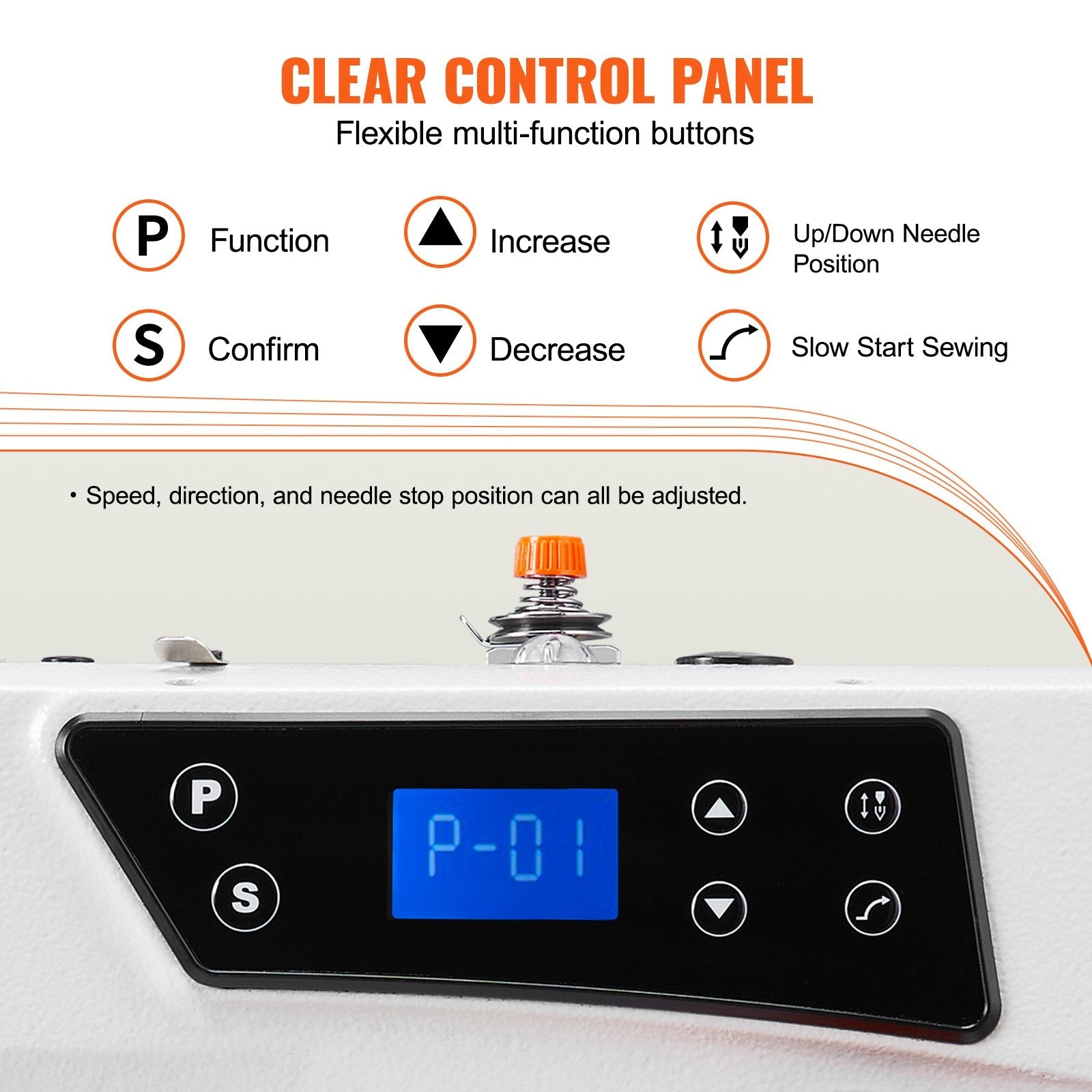 VEVOR Industrial Sewing Machine, 5000s.p.m Heavy-duty Lockstitch Sewing Machine with 550W Servo Motor and Table Stand, Electro-mechanization Intelligent Start-stop, Clear Control Panel for Easy Use 