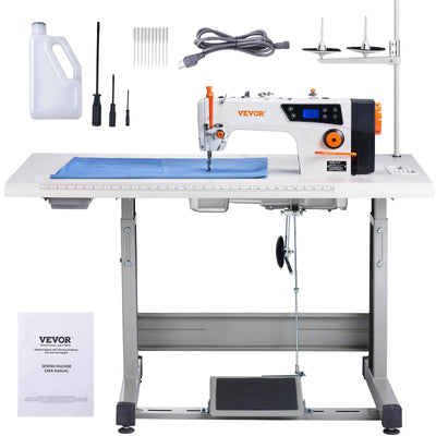 VEVOR Industrial Sewing Machine, 5000s.p.m Heavy-duty Lockstitch Sewing Machine with 550W Servo Motor and Table Stand, Electro-mechanization Intelligent Start-stop, Clear Control Panel for Easy Use 