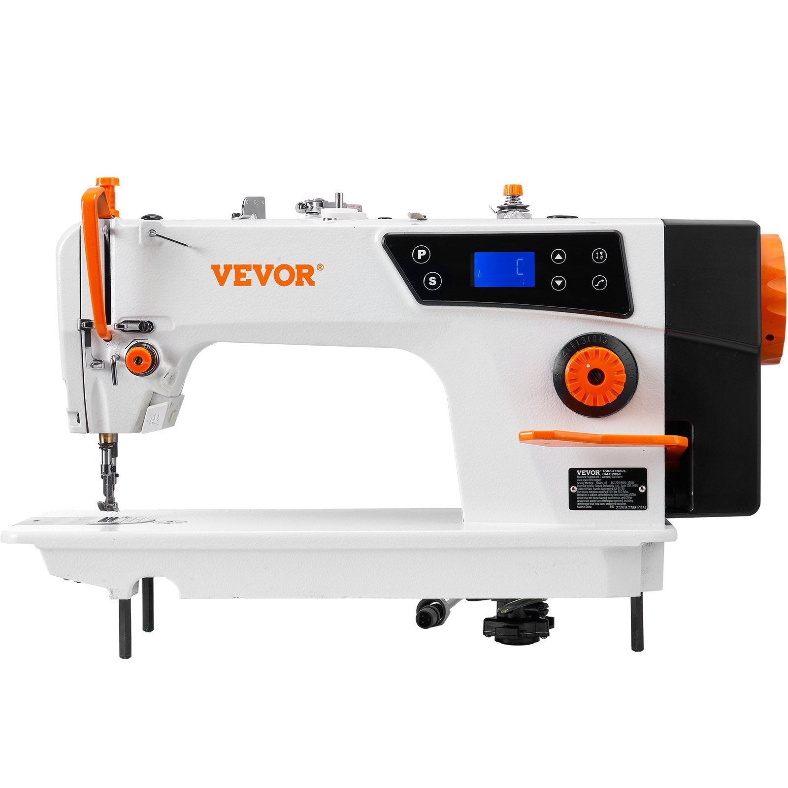 VEVOR Industrial Sewing Machine, 5000s.p.m Heavy-duty Lockstitch Sewing Machine with 550W Servo Motor and Table Stand, Electro-mechanization Intelligent Start-stop, Clear Control Panel for Easy Use 