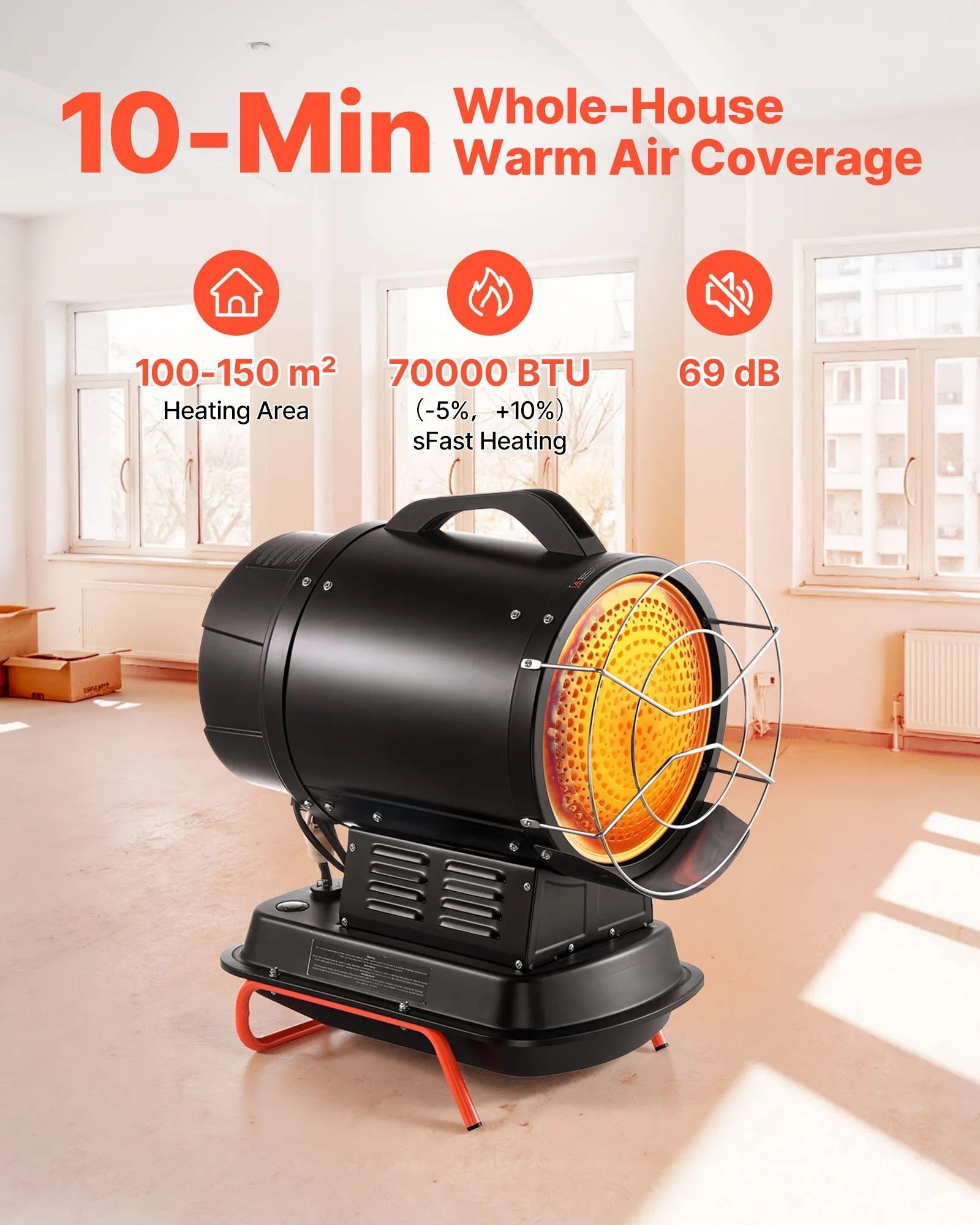 VEVOR 70,000 BTU Radiant Kerosene Diesel Heater – Portable Industrial Space Heater with Adjustable Temperature & Handle for Garage, Jobsite, Workshop, and Warehouse Heating 