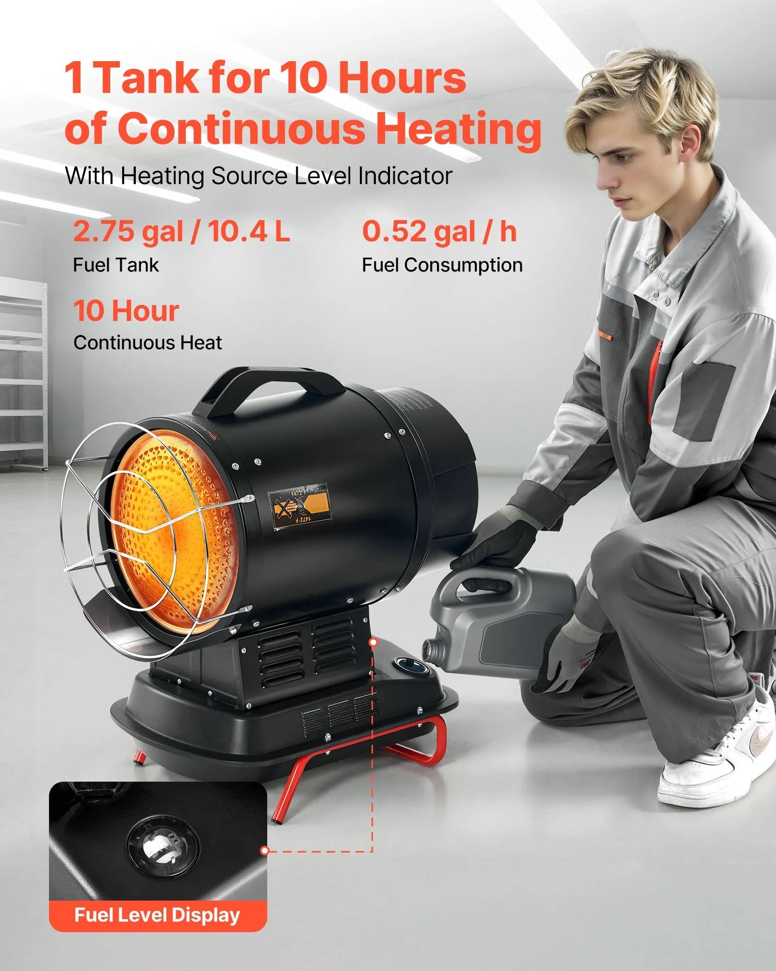 VEVOR 70,000 BTU Radiant Kerosene Diesel Heater – Portable Industrial Space Heater with Adjustable Temperature & Handle for Garage, Jobsite, Workshop, and Warehouse Heating 