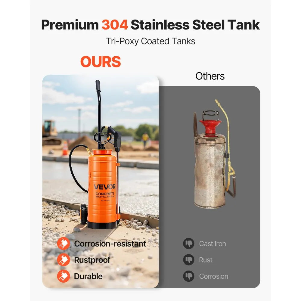 3.5 Gallon Stainless Steel Pump Sprayer with Wheeled Cart, 60 PSI, Brass Wand & Extended Hoses – Orange