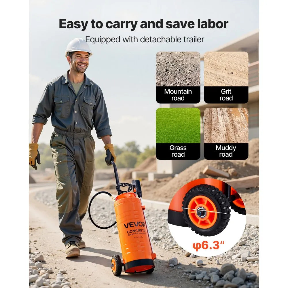 3.5 Gallon Stainless Steel Pump Sprayer with Wheeled Cart, 60 PSI, Brass Wand & Extended Hoses – Orange