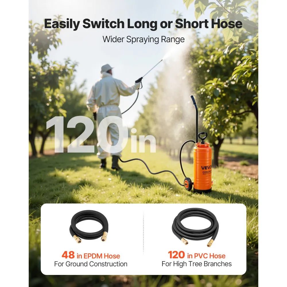 3.5 Gallon Stainless Steel Pump Sprayer with Wheeled Cart, 60 PSI, Brass Wand & Extended Hoses – Orange
