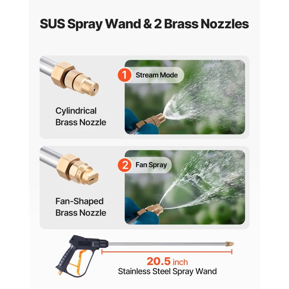 VEVOR Industrial Concrete Sprayer with Wheeled Cart, 5 Gallon Stainless Steel Sprayer, Heavy Duty Tri-Poxy Pump Sprayers, 20.5''Wand, 48" & 120" Hoses, 2 Brass Nozzles for Construction, Lawn & Garden 