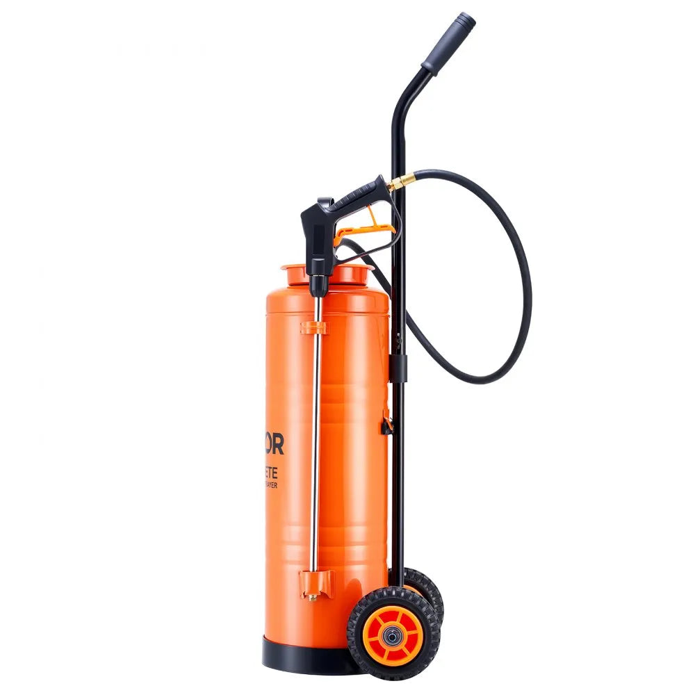 VEVOR Industrial Concrete Sprayer with Wheeled Cart, 5 Gallon Stainless Steel Sprayer, Heavy Duty Tri-Poxy Pump Sprayers, 20.5''Wand, 48" & 120" Hoses, 2 Brass Nozzles for Construction, Lawn & Garden 