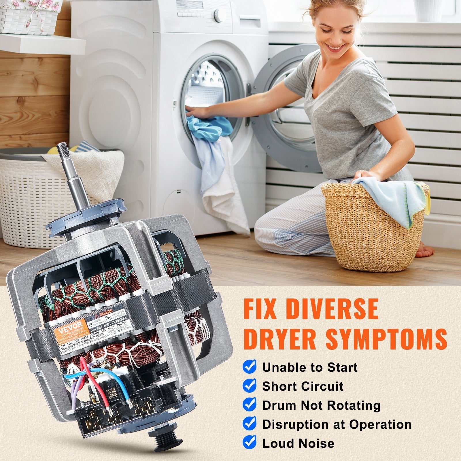 VEVOR DC31-00055G Dryer Drive Motor, 1/3HP, 1630RPM, Compatible with Samsung Kenmore, Replacement for 40299032011, 40299032012, 59289622, DV330AGB, DV331AEW, DV350AER, DV350AGR 