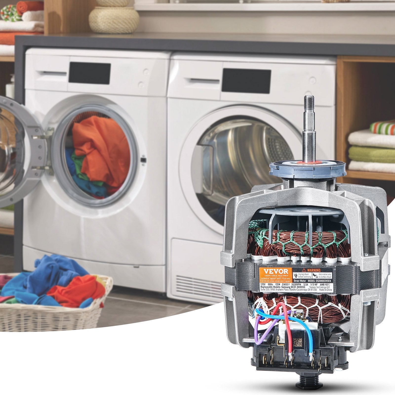 VEVOR DC31-00055G Dryer Drive Motor, 1/3HP, 1630RPM, Compatible with Samsung Kenmore, Replacement for 40299032011, 40299032012, 59289622, DV330AGB, DV331AEW, DV350AER, DV350AGR 