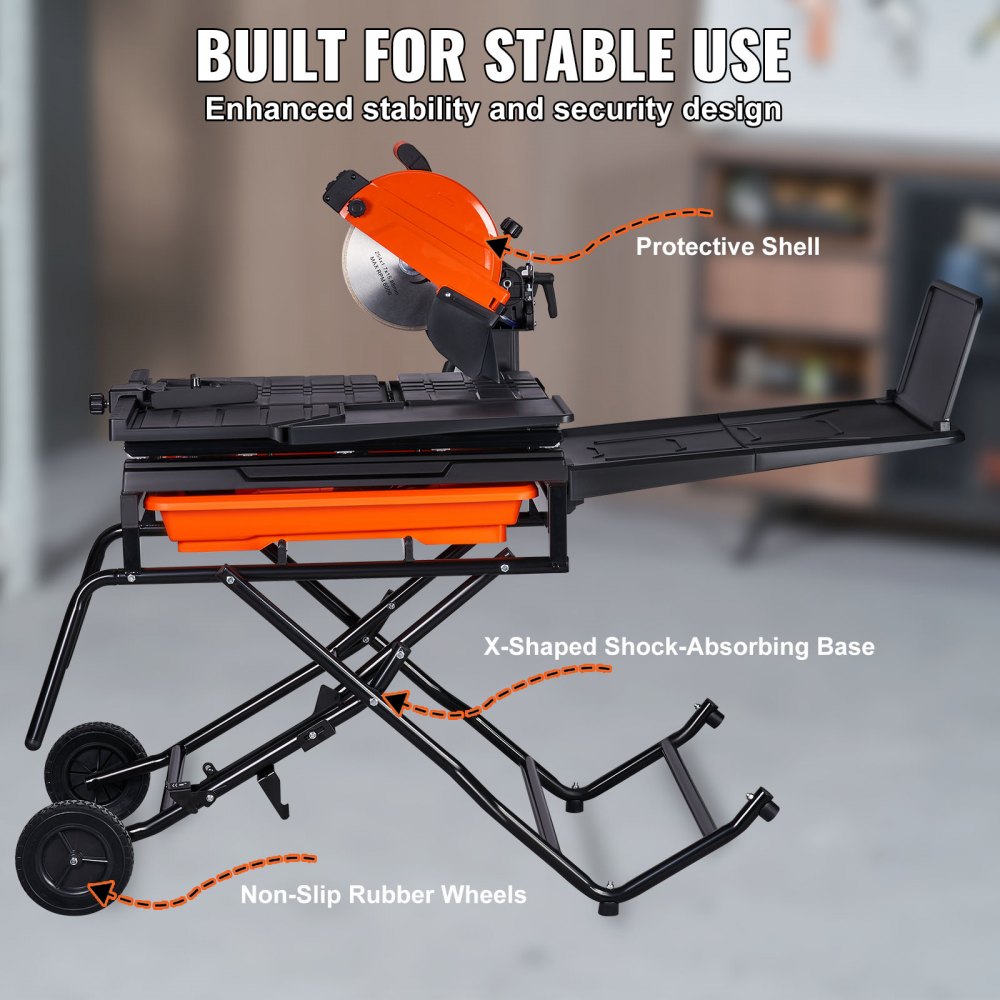 VEVOR Wet Tile Saw with Stand, 10-inch 65Mn Steel Blade, 4500 RPM Motor, Tile Cutter Wet Saw with Water Reservoir and Casters, 0-45 Degrees Miter Angle for Cutting Tiles, Floor Tiles, and Stones 