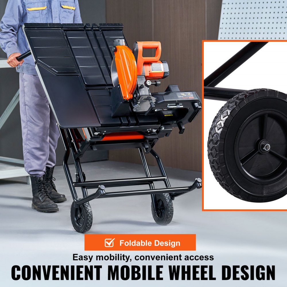 VEVOR Wet Tile Saw with Stand, 10-inch 65Mn Steel Blade, 4500 RPM Motor, Tile Cutter Wet Saw with Water Reservoir and Casters, 0-45 Degrees Miter Angle for Cutting Tiles, Floor Tiles, and Stones 