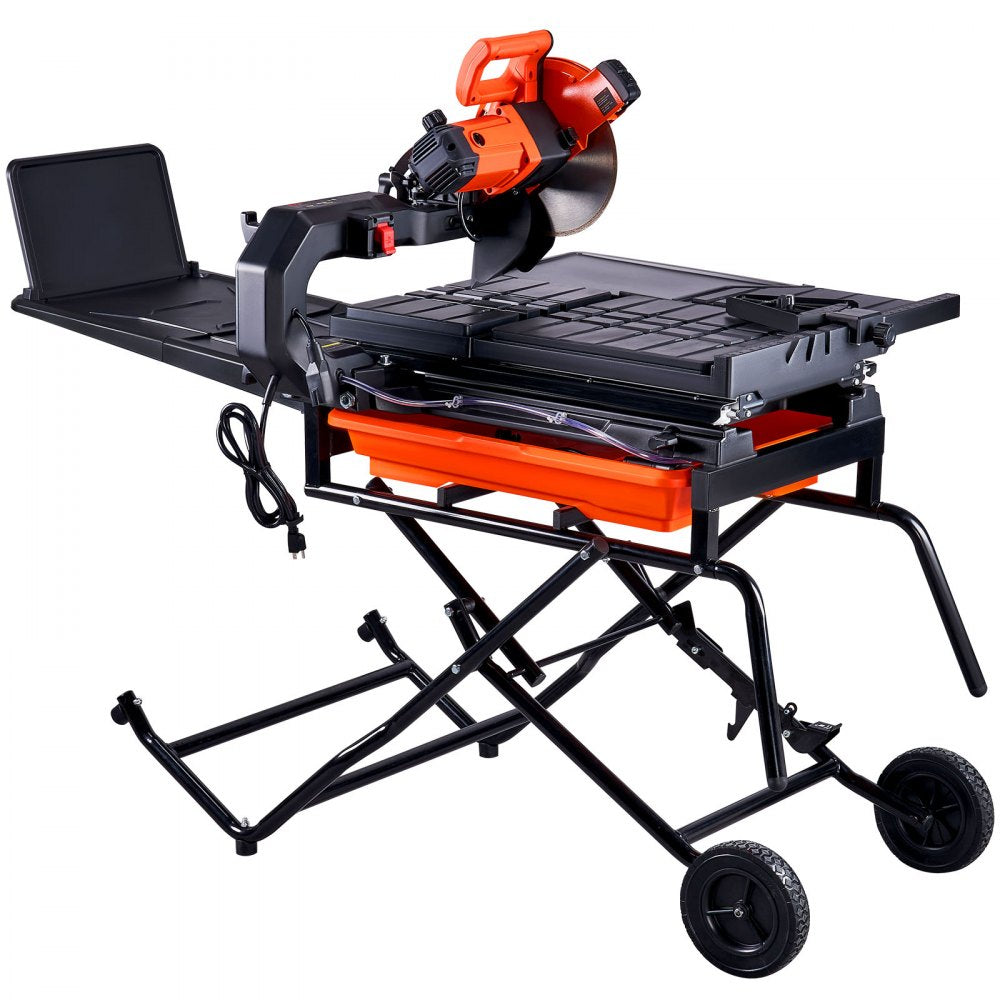 VEVOR Wet Tile Saw with Stand, 10-inch 65Mn Steel Blade, 4500 RPM Motor, Tile Cutter Wet Saw with Water Reservoir and Casters, 0-45 Degrees Miter Angle for Cutting Tiles, Floor Tiles, and Stones 