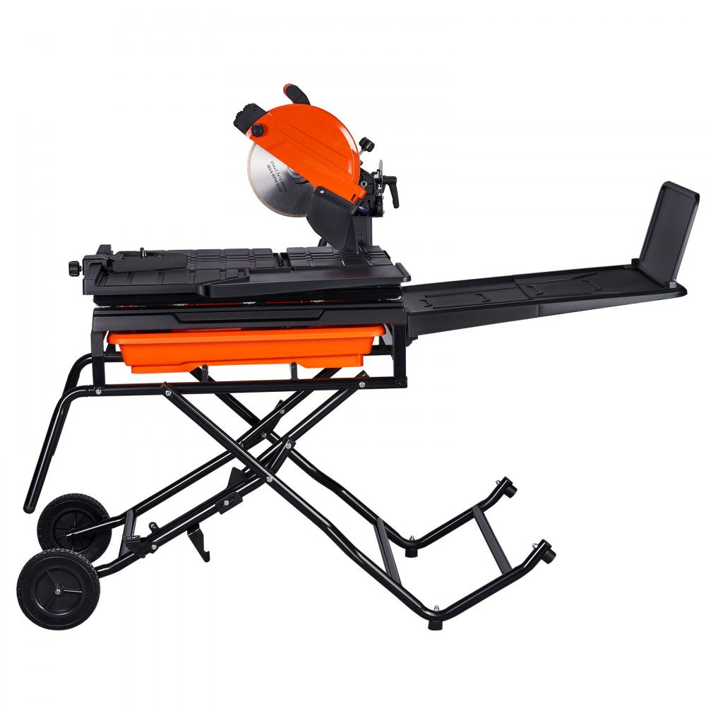 VEVOR Wet Tile Saw with Stand, 10-inch 65Mn Steel Blade, 4500 RPM Motor, Tile Cutter Wet Saw with Water Reservoir and Casters, 0-45 Degrees Miter Angle for Cutting Tiles, Floor Tiles, and Stones 