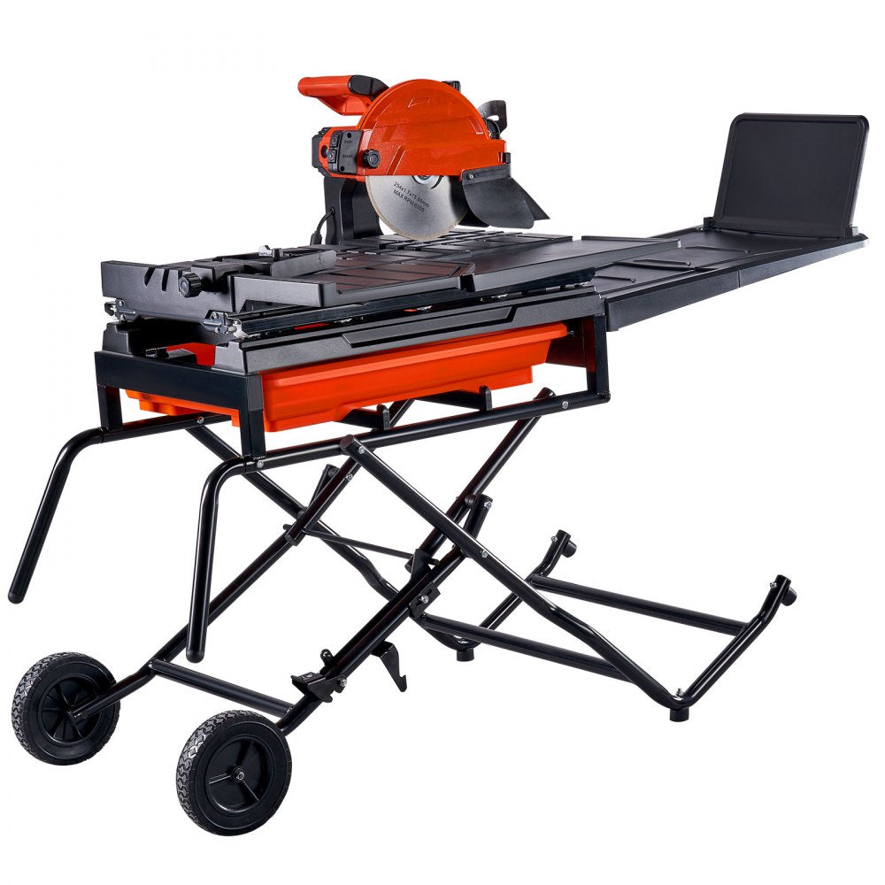 VEVOR Wet Tile Saw with Stand, 10-inch 65Mn Steel Blade, 4500 RPM Motor, Tile Cutter Wet Saw with Water Reservoir and Casters, 0-45 Degrees Miter Angle for Cutting Tiles, Floor Tiles, and Stones 