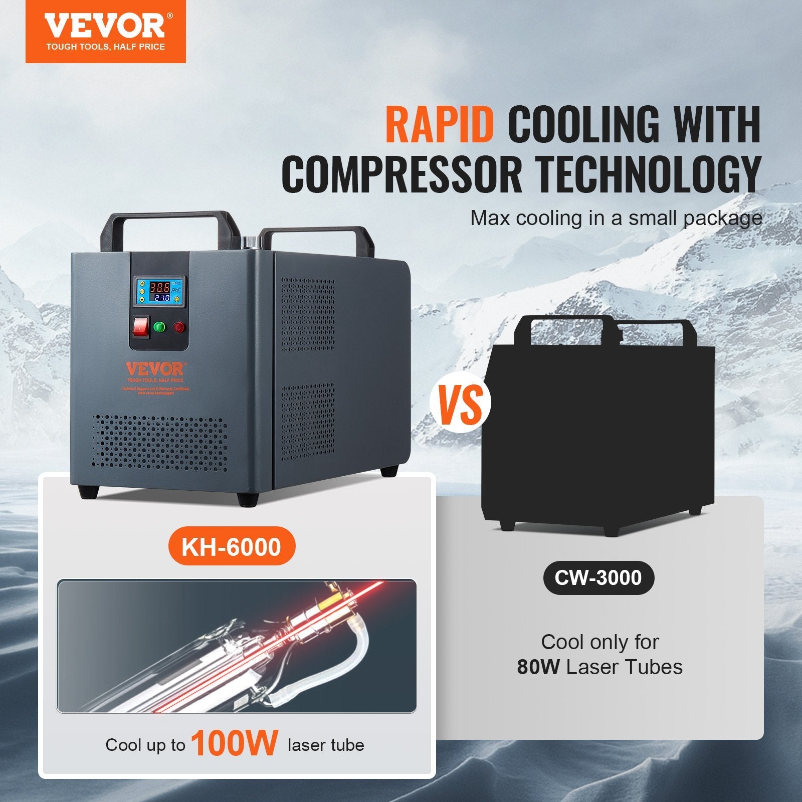 VEVOR Industrial Water Chiller KH-6000 12 L 7.8 L/min Laser Chiller Compressor 