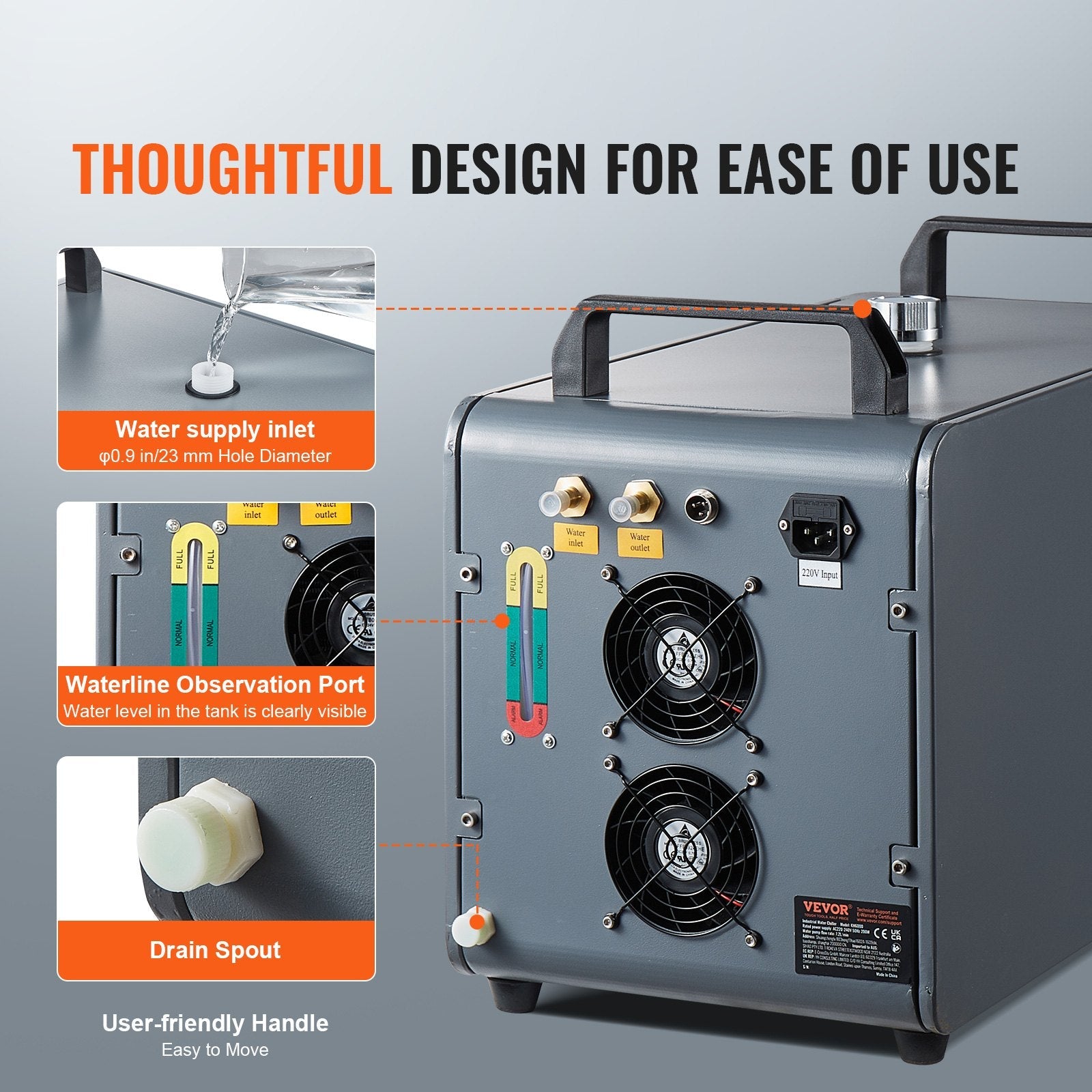 VEVOR Industrial Water Chiller KH-6000 12 L 7.8 L/min Laser Chiller Compressor 