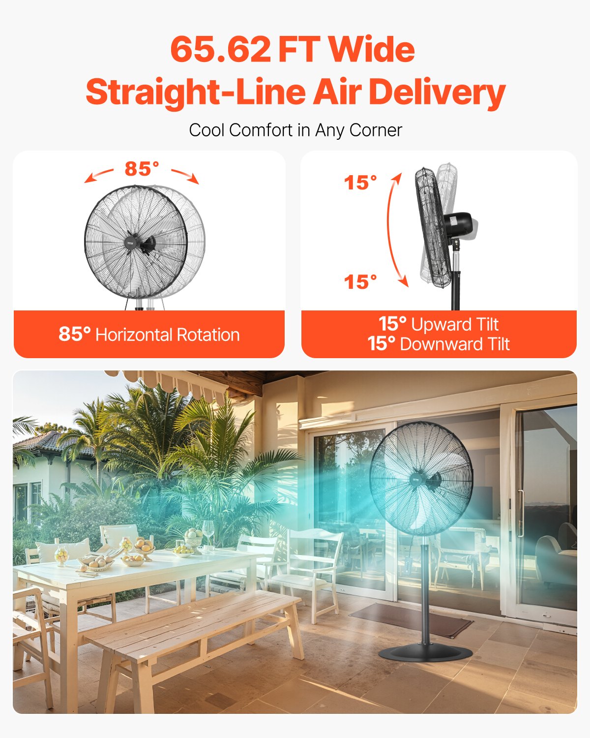VEVOR 30" Industrial Pedestal Fan 3-Speed Oscillating Fan Height Adjustable 