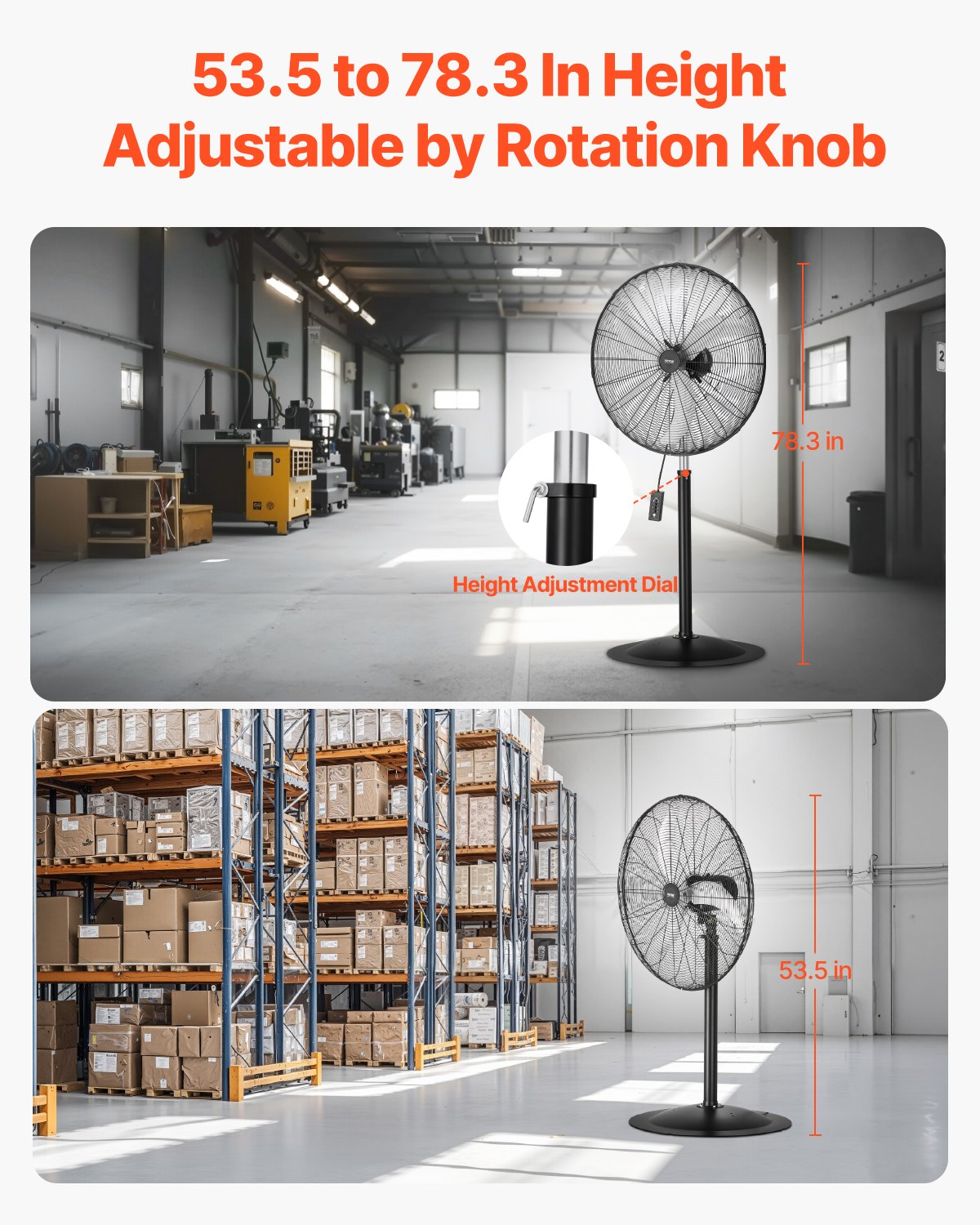 VEVOR 30" Industrial Pedestal Fan 3-Speed Oscillating Fan Height Adjustable 