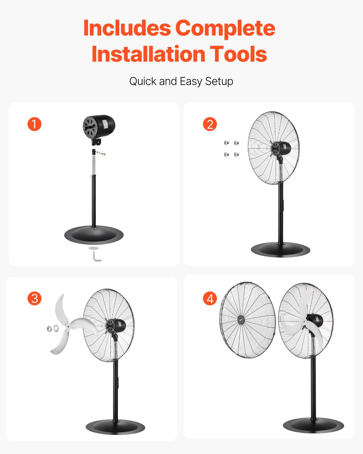 VEVOR 30" Industrial Pedestal Fan 3-Speed Oscillating Fan Height Adjustable 