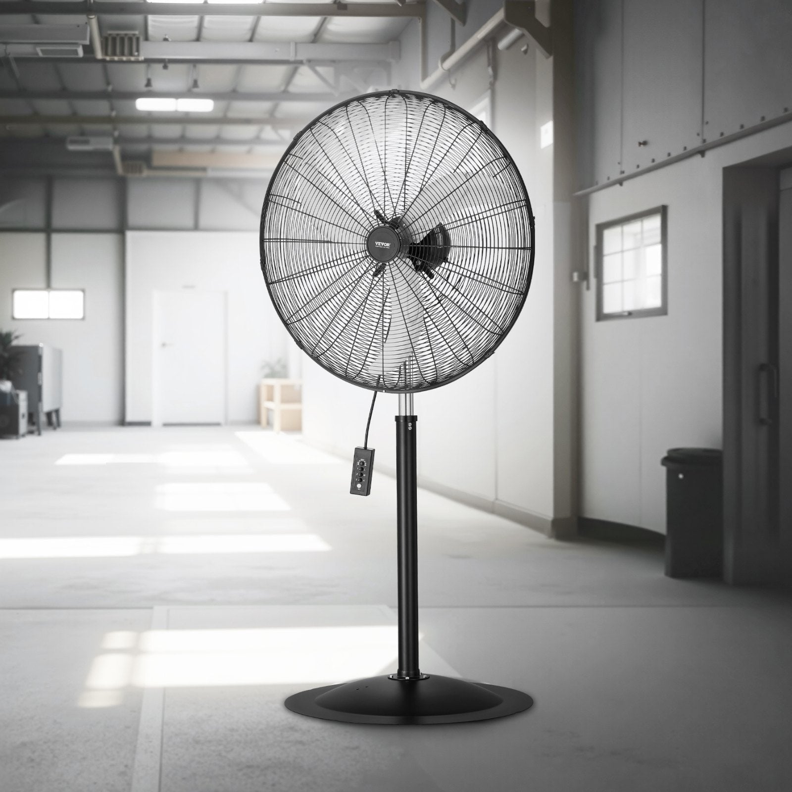 VEVOR 30" Industrial Pedestal Fan 3-Speed Oscillating Fan Height Adjustable 