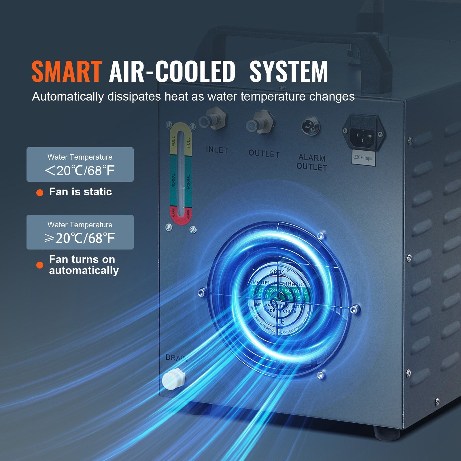 VEVOR Industrial Water Chiller, CW-3000, 80W Air-Cooled Industrial Water Cooler Cooling System with 12 L Water Tank Capacity 12 L/min Maximum Flow Rate, for Laser Engraving Machine Cooling Machine 