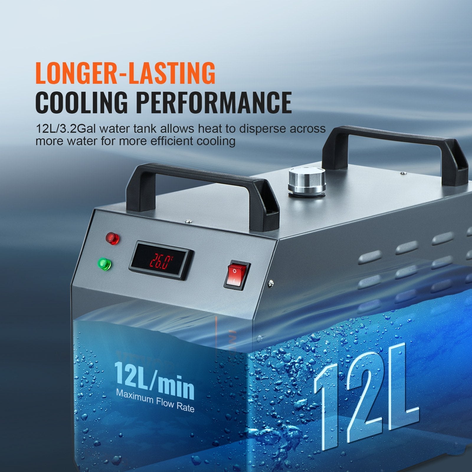 VEVOR Industrial Water Chiller, CW-3000, 80W Air-Cooled Industrial Water Cooler Cooling System with 12 L Water Tank Capacity 12 L/min Maximum Flow Rate, for Laser Engraving Machine Cooling Machine 
