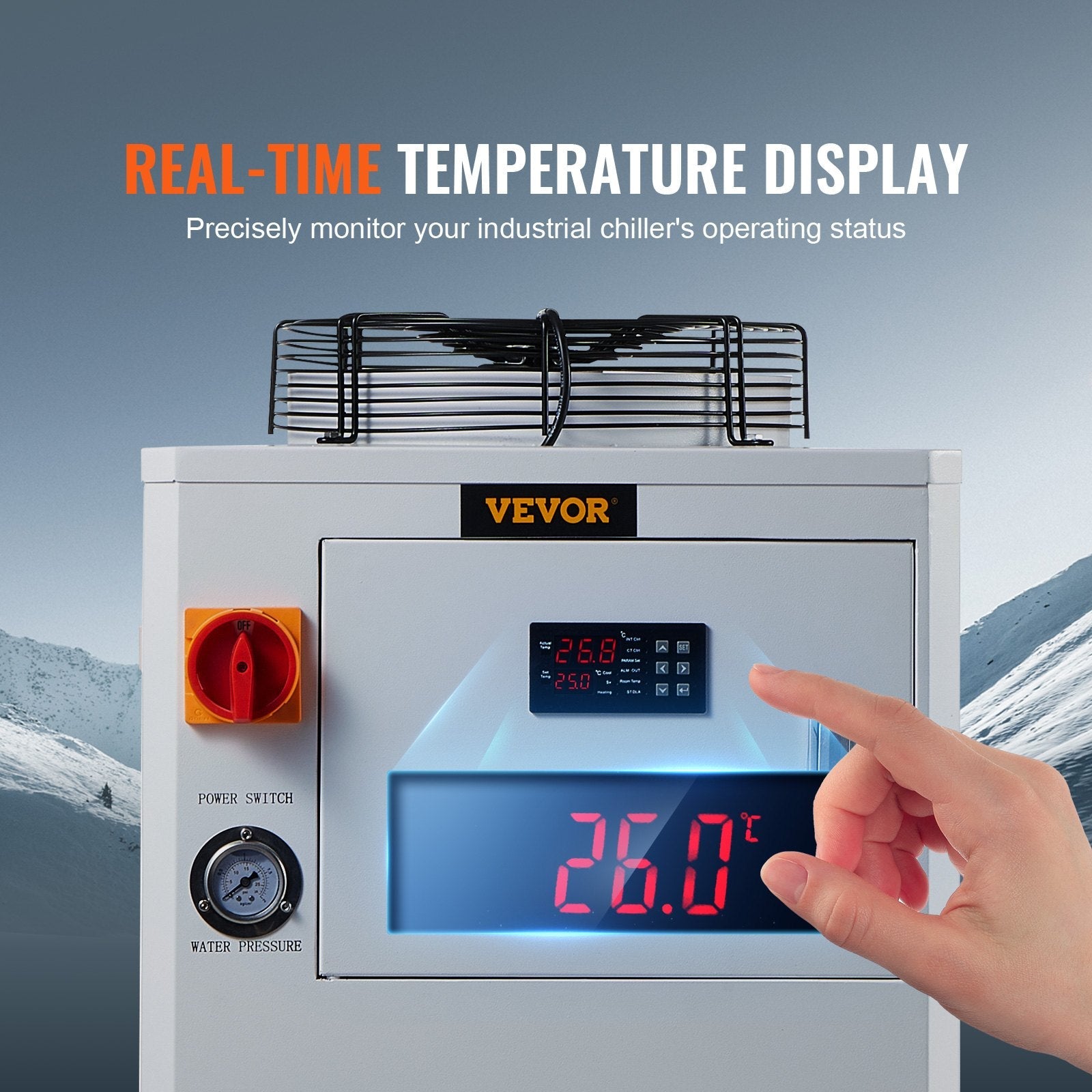 VEVOR Industrial Water Chiller, CW6000, 1500W Industrial Water Cooler Cooling System with Compressor 15L Water Tank Capacity 65 L/min Max Flow Rate, for CO2 Laser Engraving Machine Cooling Machine 