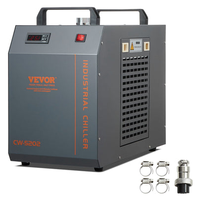 VEVOR Industrial Water Chiller, CW-5202, Industrial Water Cooler Cooling System with Built-in Compressor 7L Water Tank Capacity 18 L/min Max Flow Rate, for CO2 Laser Engraving Machine Cooling Machine 