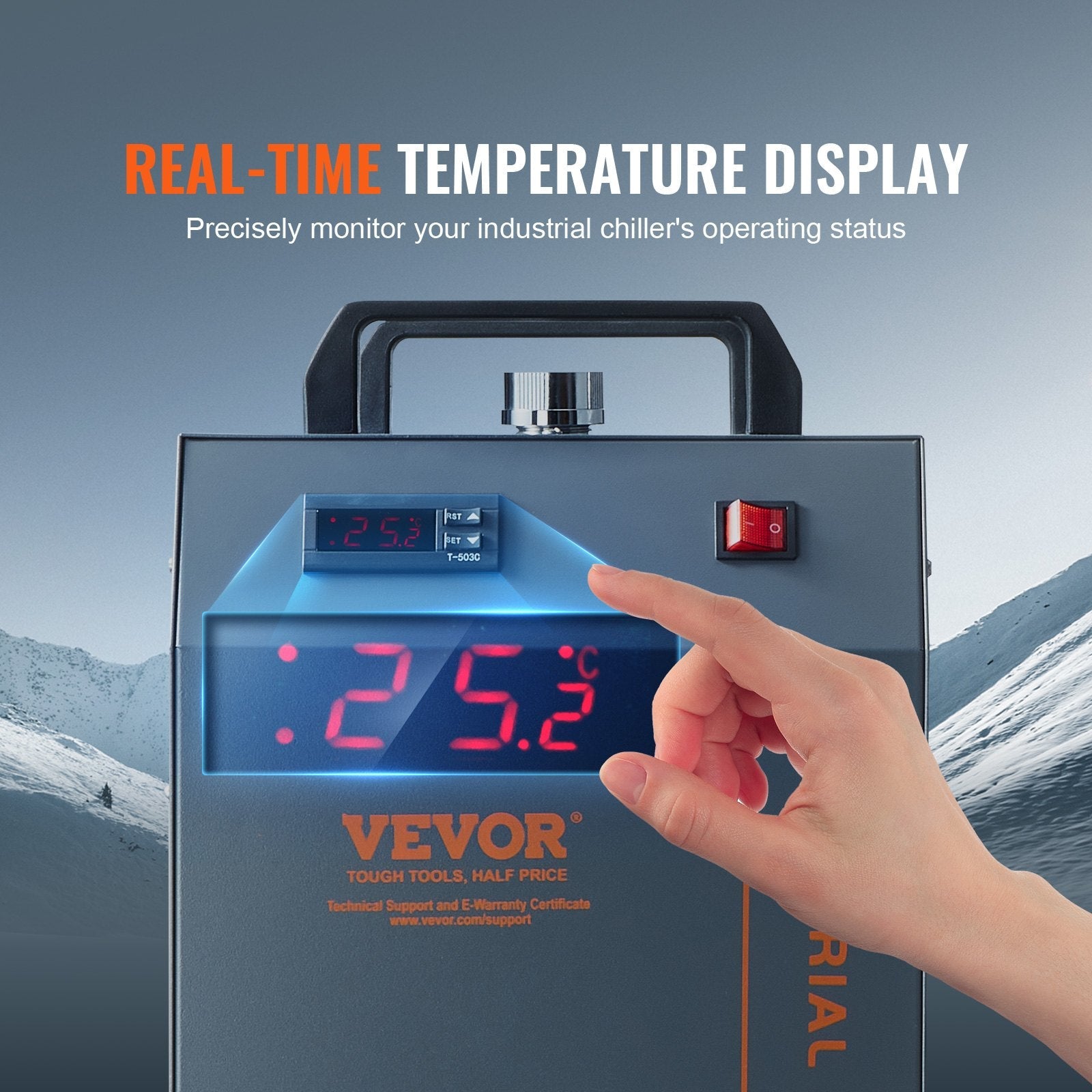 VEVOR Industrial Water Chiller, CW-5200, Industrial Water Cooler Cooling System with Built-in Compressor 7L Water Tank Capacity 13 L/min Max Flow Rate, for CO2 Laser Engraving Machine Cooling Machine 