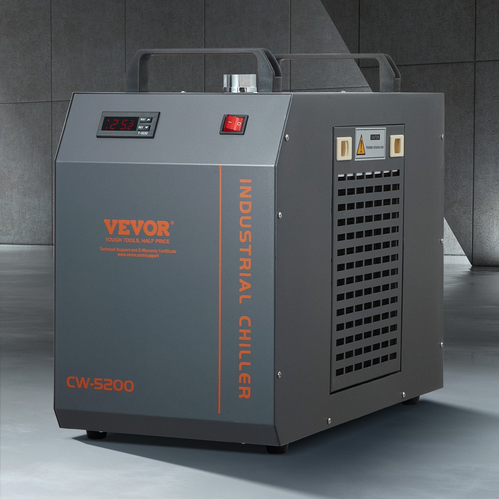 VEVOR Industrial Water Chiller, CW-5200, Industrial Water Cooler Cooling System with Built-in Compressor 7L Water Tank Capacity 13 L/min Max Flow Rate, for CO2 Laser Engraving Machine Cooling Machine 