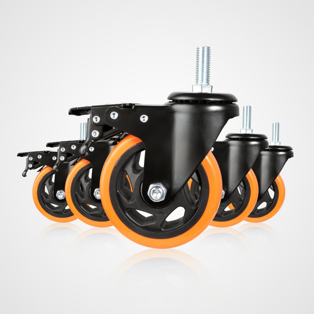 VEVOR Caster Wheels, 4 inch, Set of 4, 440 lbs Capacity, Threaded Stem Casters with Security Dual Locking A/B Brake, Heavy Duty Industrial Casters, No Noise Swivel Caster Wheels for Cart, Furniture 