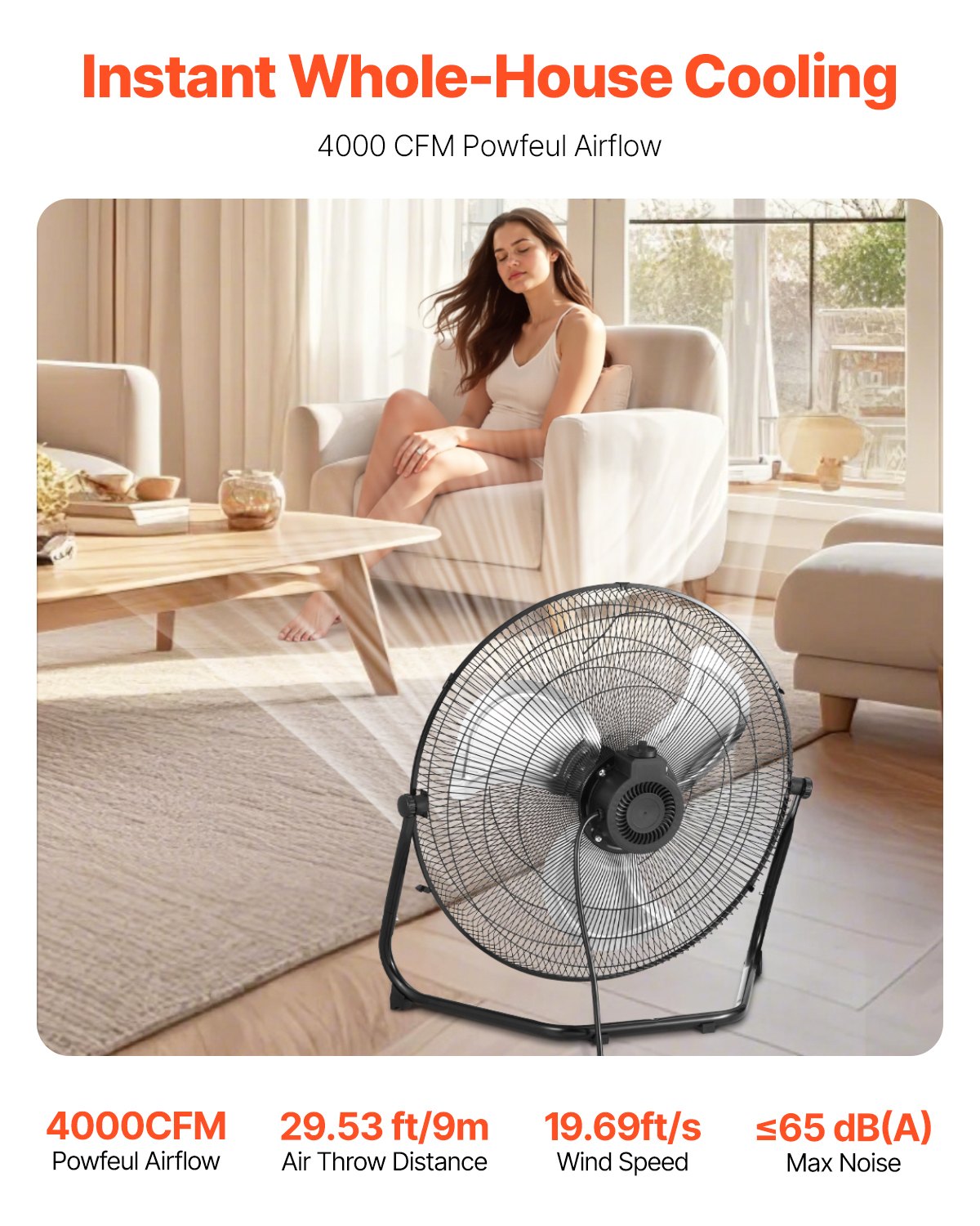 VEVOR 18 In Floor Fan 3 Speed 360° Adjustable Tilt High-Velocity Industrial Fan 
