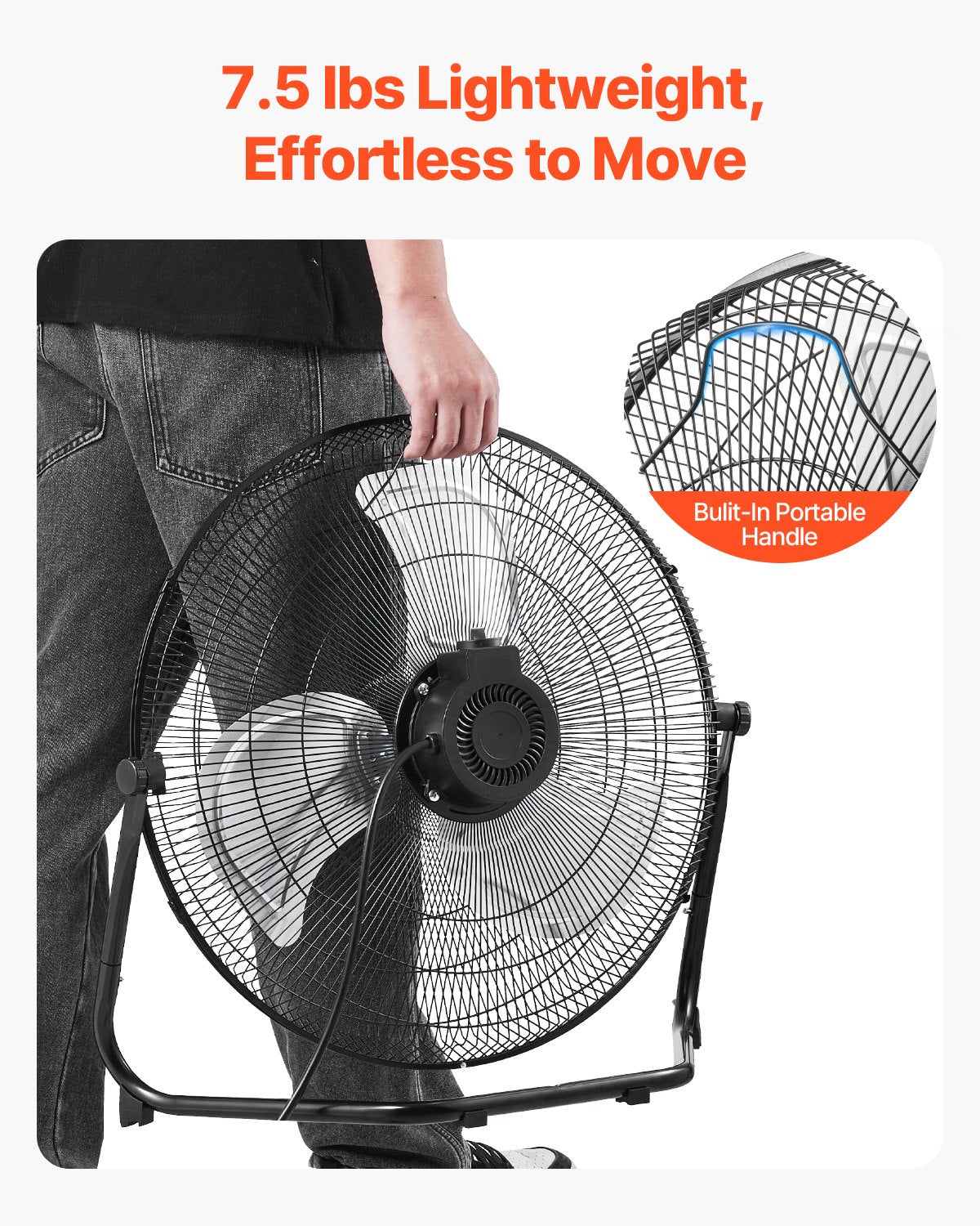 VEVOR 18 In Floor Fan 3 Speed 360° Adjustable Tilt High-Velocity Industrial Fan 