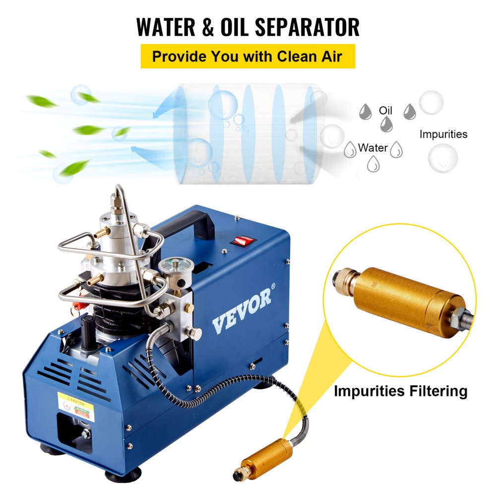 VEVOR High Pressure Compressor, 4500PSI/30MPA/300BAR High Pressure Air Compressor, 1800W 110V Manual Stop Air Rifle Compressor Suitable for Paintball Air Rifle, PCP Rifle, Air Pistol, Diving Bottle 