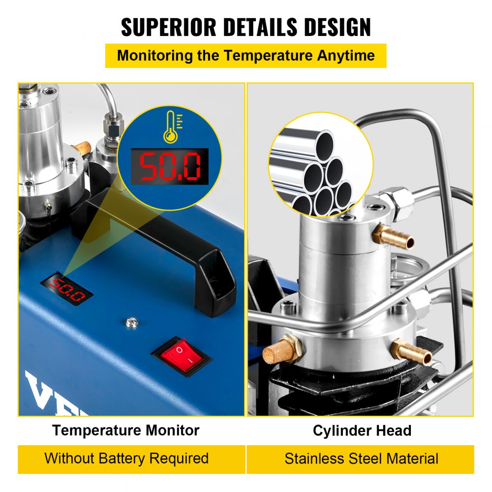 VEVOR High Pressure Compressor, 4500PSI/30MPA/300BAR High Pressure Air Compressor, 1800W 110V Manual Stop Air Rifle Compressor Suitable for Paintball Air Rifle, PCP Rifle, Air Pistol, Diving Bottle 